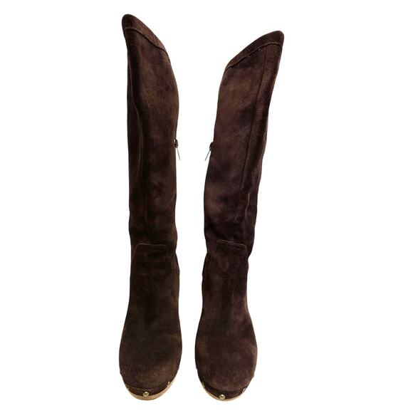 Ugg Rumer Suede Chocolate Brown Tall Boots Lattice Weave Back inner Zip 7 - Picture 2 of 12